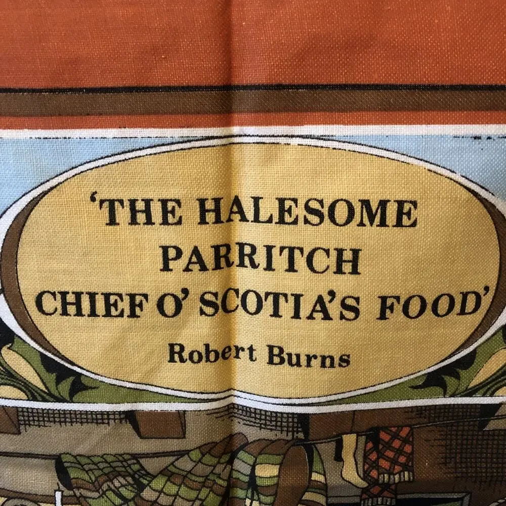Tea Towel Scottish Recipe PORRIDGE Kilt Dog Farm Family Orange Country O'Scotia'